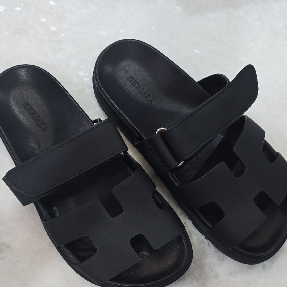 Black "Hermes" Style Slide Sandals